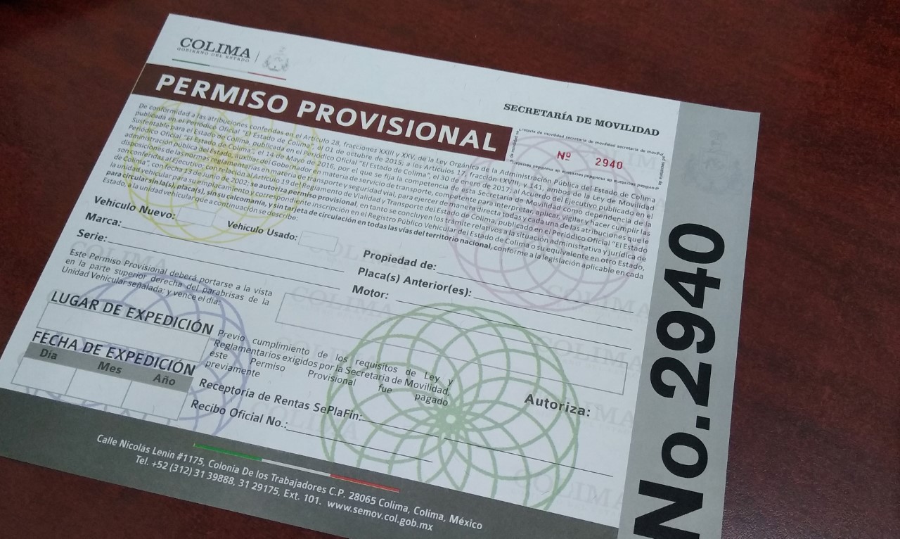 Solicita Gobierno de Colima reducir costo de permiso provisional de circulación